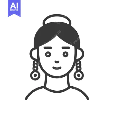 Aset desain premium: A female person is depicted with earrings and simple hairstyle