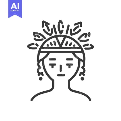 Premium design asset: Simple illustration depicts a Native American person adorned with feat