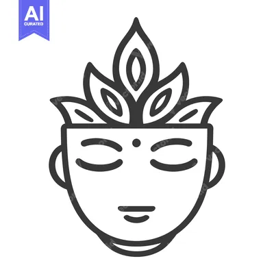Aset desain premium: A peaceful face with closed eyes and decorative plant features