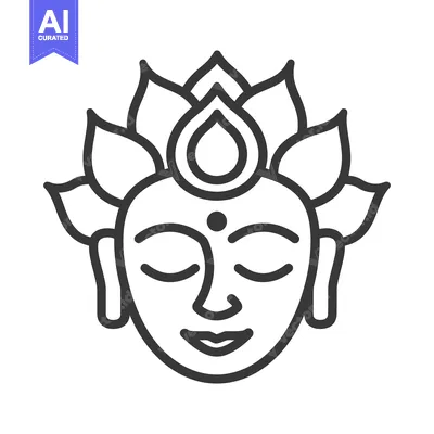 Aset premium populer: A serene outline illustration of a peaceful face with lotus petals