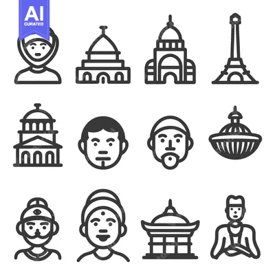 Premium design asset: Simple illustrations of diverse people and iconic architectural landma