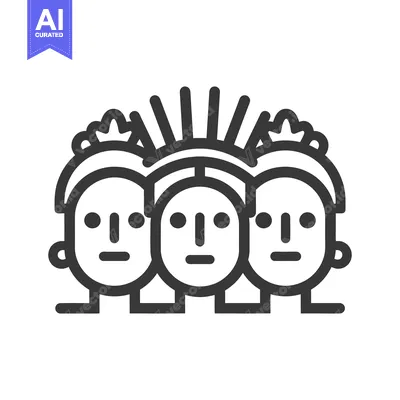 Aset premium populer: Three stylized faces with crowns and radiating lines in a row