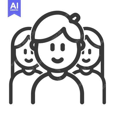 Aset premium populer: Group of three smiling people depicted in a simple line drawing