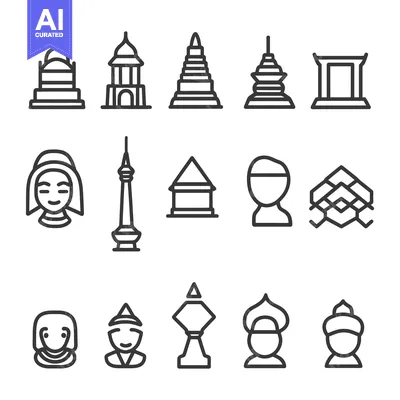 Premium design asset: Stylized architectural structures and people are presented in line art