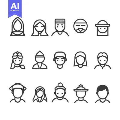 Aset desain premium: A Collection of Vector Illustrations Depicting Diverse Human Faces