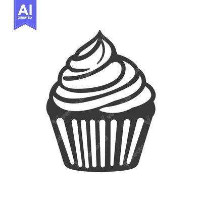 Aset desain premium: A simple black and white drawing of a tasty cupcake