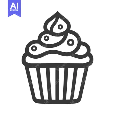 A simple outline drawing depicting a decorated cupcake design