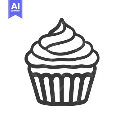 Popular premium asset: A single black and white illustration of a frosted cupcake