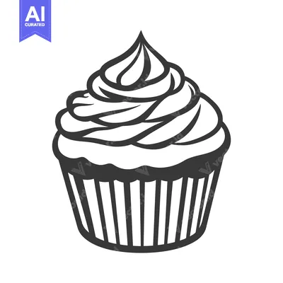 Popular premium asset: A grayscale illustration of a cupcake with creamy frosting