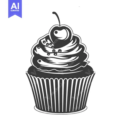 Popular premium asset: A stylized black and white drawing of a delicious cupcake
