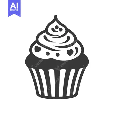 Popular premium asset: A simple black and white drawing of a cupcake with frosting