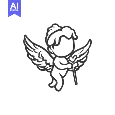 Aset premium populer: A Cartoon Illustration Depicting a Winged Angel Holding a Heart