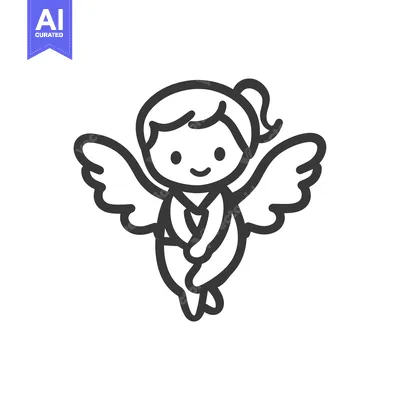 Aset desain premium: A minimalist cartoon illustration of a cute angel with wings