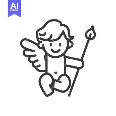 Aset desain premium: A smiling cherubic angel holding a fiery torch with wings outstretched