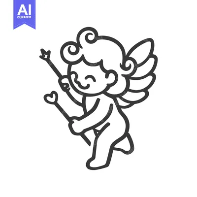 Aset desain premium: A smiling cherubic angel with wings and two heart arrows