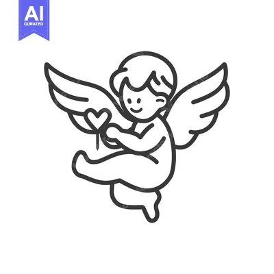 Aset desain premium: A cartoon cherub with wings holding a small heart shape