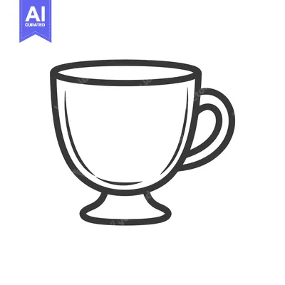 Aset desain premium: A simple black and white illustration of a stemmed coffee cup