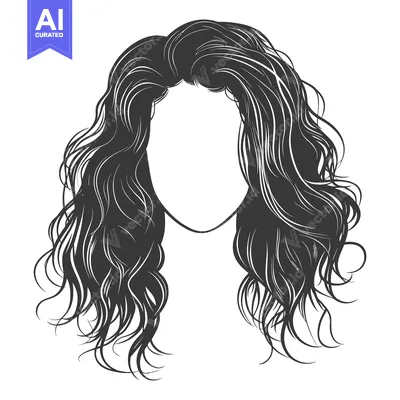 Aset premium populer: The image displays a detailed outline of long wavy hair