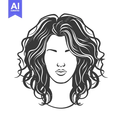 Aset premium populer: A monochrome illustration depicting a woman with curly hair