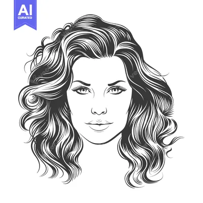 Aset premium populer: Attractive woman face shown in a black and white illustration