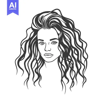 Premium design asset: An illustration depicting a young woman with curly long hair