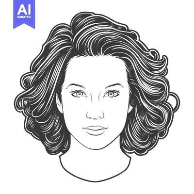 Aset desain premium: Beautiful woman with flowing hair facing directly towards the viewer