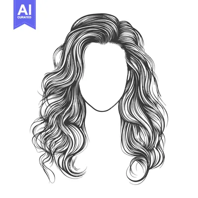 Premium design asset: Illustration depicting long wavy hair style on a blank face