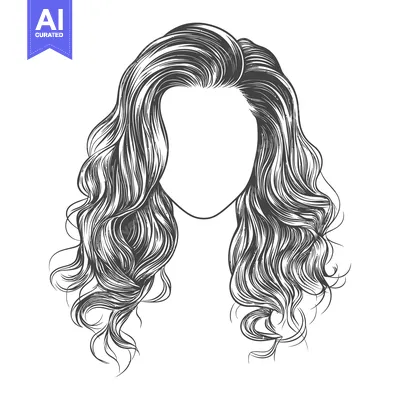 Aset desain premium: A detailed black and white drawing of wavy flowing hair
