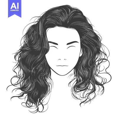 Aset desain premium: A stylized illustration depicts a woman with wavy and long hair