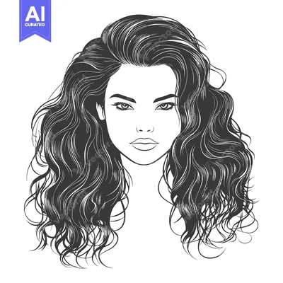 Aset premium populer: A beautiful woman with flowing long wavy dark hair