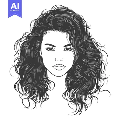 Aset desain premium: Portrait of a beautiful woman with long flowing wavy hair