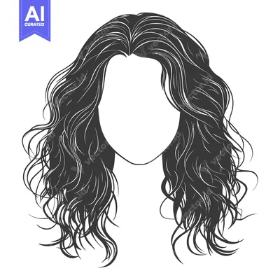 Aset desain premium: A graphic depiction of wavy dark hair on white background