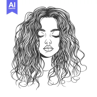 Aset premium populer: A detailed illustration features a woman with long curly hair