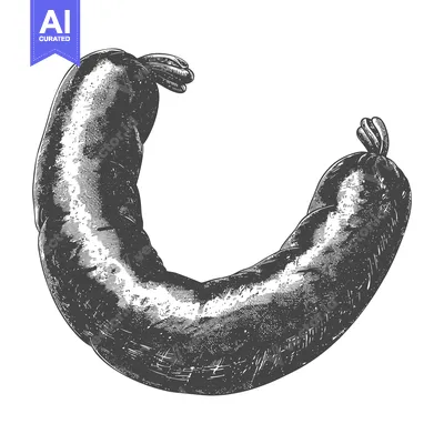 Premium design asset: A single curved sausage illustrated in grayscale