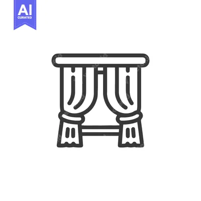 Aset premium populer: Elegant Window Curtains Icon: Minimalist Line Art Design