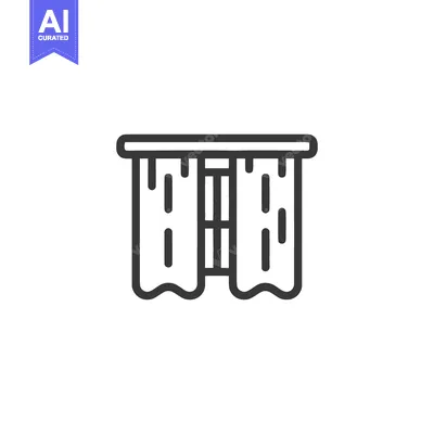 Aset desain premium: Minimalist Curtain Icon: Simple Line Art for Interior Design Element