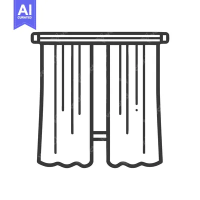 Aset desain premium: Minimalist Curtain Icon: Simple Black Outline on White Background