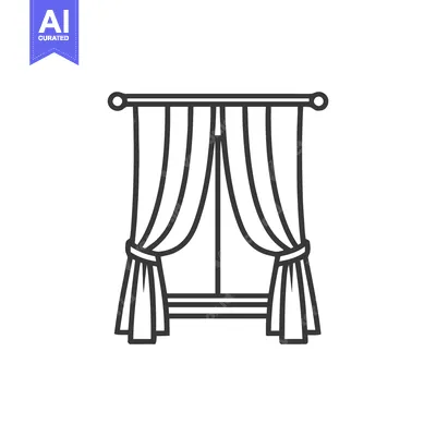 Aset premium populer: Elegant Window Curtains Outline Icon, Interior Design Element, Minimal