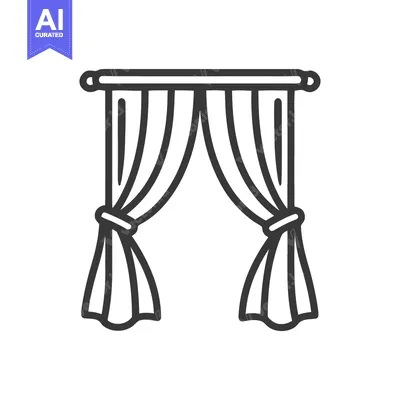 Aset premium populer: Elegant Window Curtains Icon: Minimalist Design with Tied Drapes
