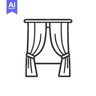 Aset desain premium: Minimalist Window Curtains Icon: Elegant Home Decor Element in Black a