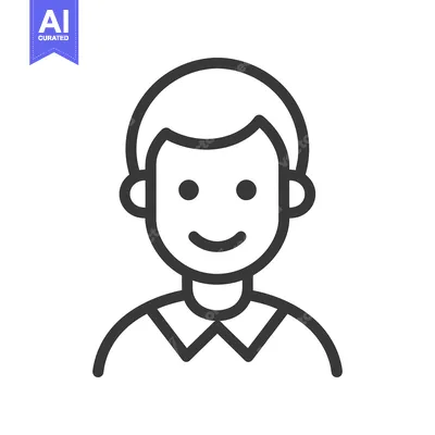 Premium design asset: A simple line drawing depicting a smiling person with short hair