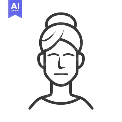 Premium design asset: A simple outlined illustration depicting a female face with hair bun