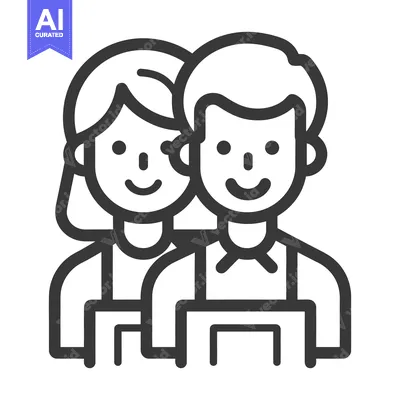 Aset desain premium: A graphic illustration of two smiling friendly people together