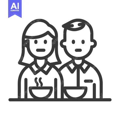 Popular premium asset: Two people are shown with bowls in this simple illustration