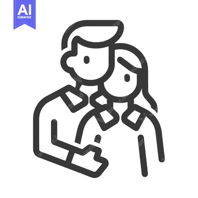 Aset desain premium: A simplified line drawing showing two people embracing one another