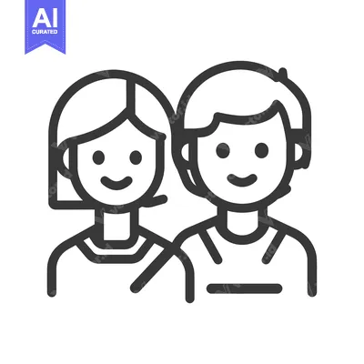 Aset premium populer: A simple graphic image depicting two smiling individuals close togethe