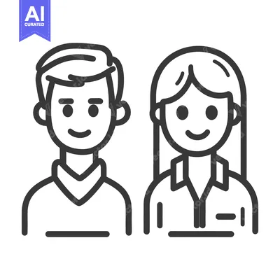 Aset desain premium: A male and female person portrait illustration of line art icons