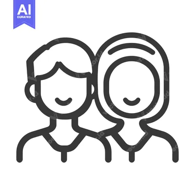 Aset premium populer: A black line drawing depicting two smiling people together