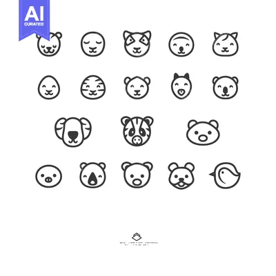 Aset premium populer: Cute Animal Face Icons in a Grid Pattern