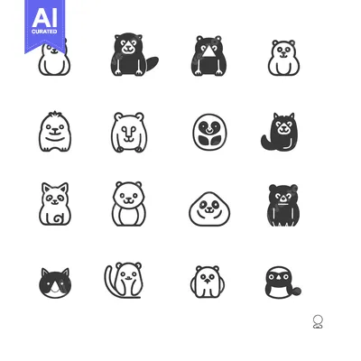 Aset premium populer: Cute Animal Icons in Black and White